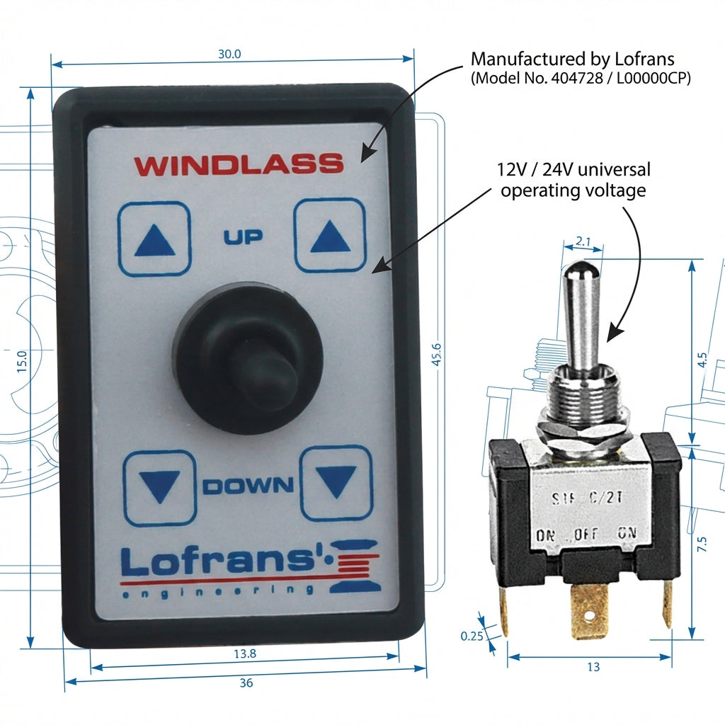 Lofrans 404728 Cockpit Control Switch Type L - Up-Off-Down Windlass Toggle