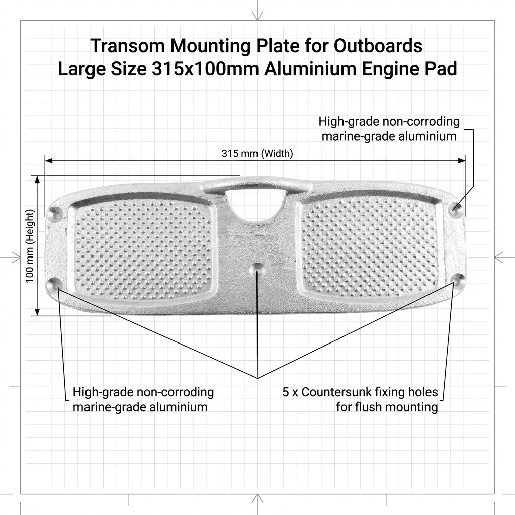 Transom Mounting Plate for Outboards Large Size 315x100mm Aluminium Engine Pad