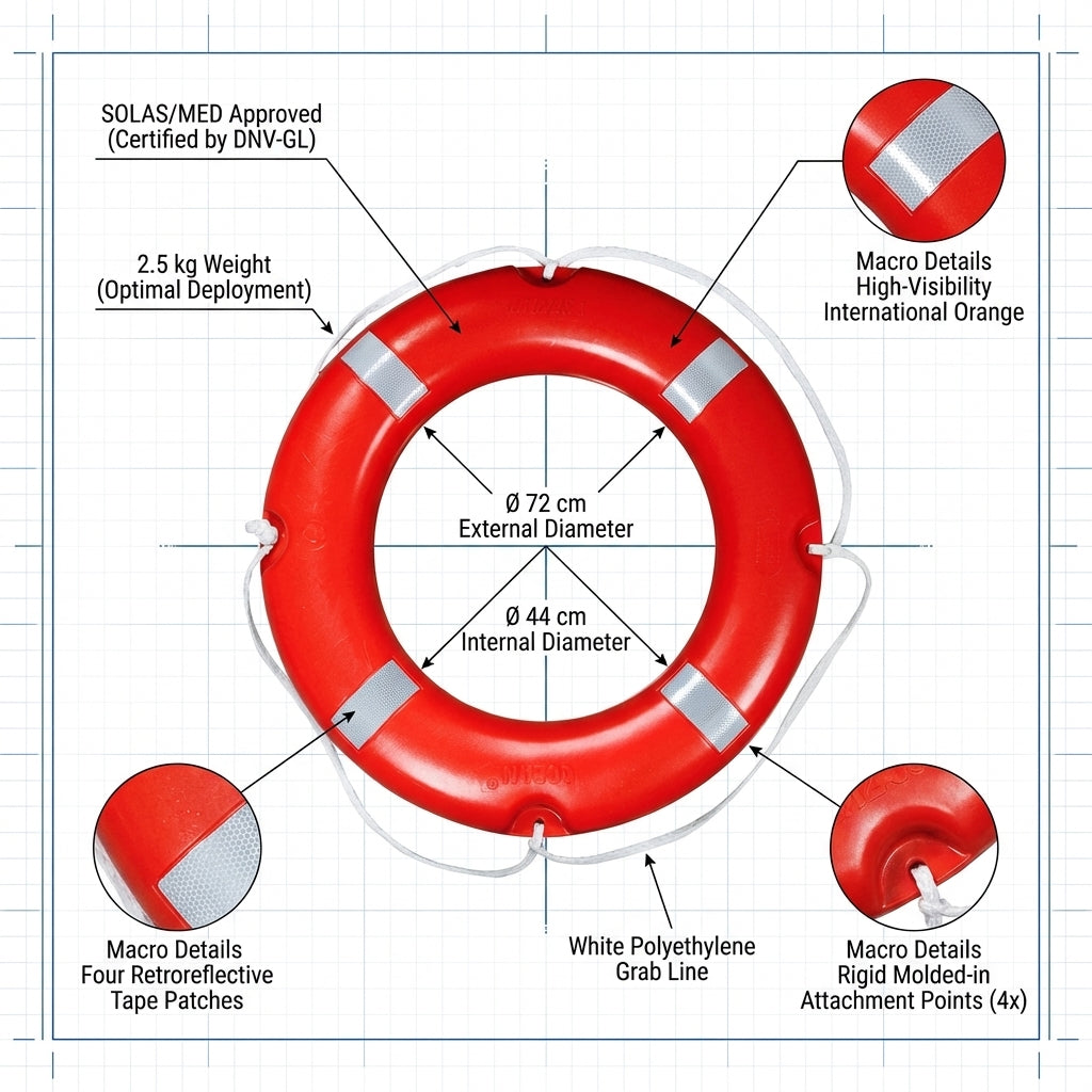 Lalizas Lifebuoy Ring SOLAS MED 72cm 2.5kg with Reflective Tape