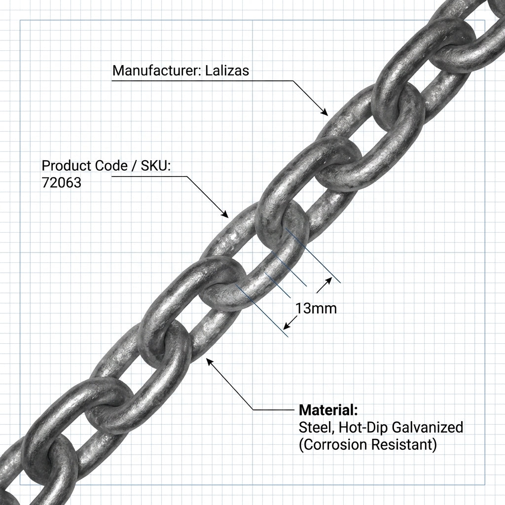 13mm Hot-Dip Galvanized Chain DIN 5685A Genovese Marine Mooring Lalizas 72063