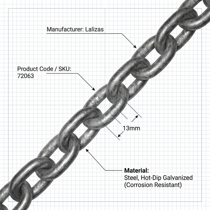 13mm Hot-Dip Galvanized Chain DIN 5685A Genovese Marine Mooring Lalizas 72063