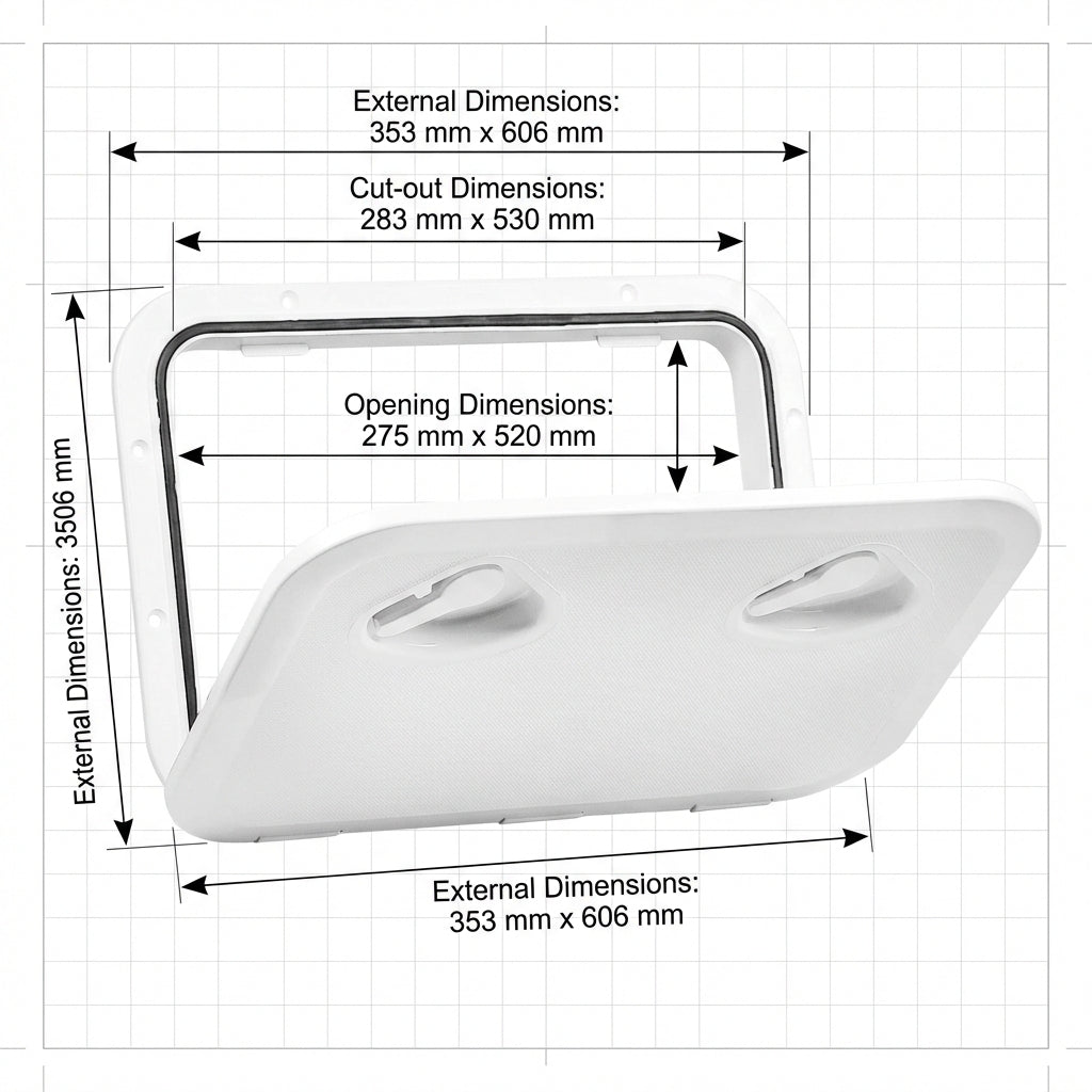 Nuova Rade Top Line White Hatch 353x606mm ISO 12216 Boat Deck Access 196256