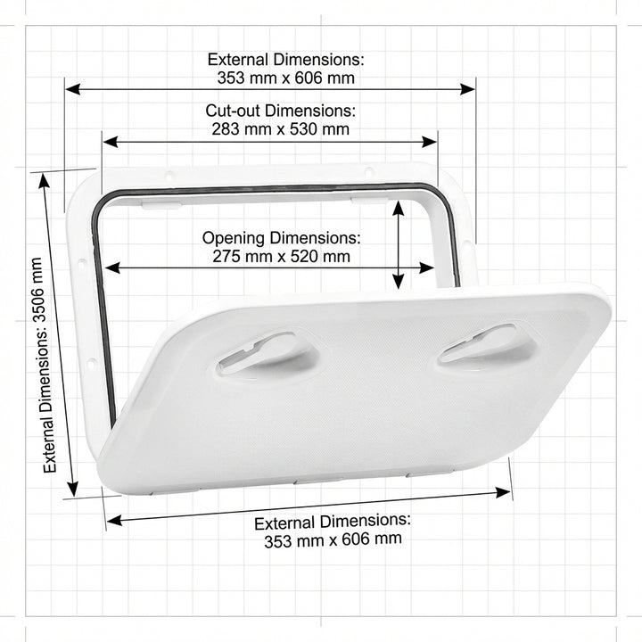 Nuova Rade Top Line White Hatch 353x606mm ISO 12216 Boat Deck Access 196256