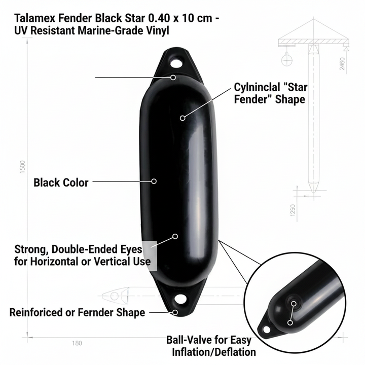 Talamex Fender Fender Fender Black Star 40 × 10 cm | 4Boats - Technical specification image 3