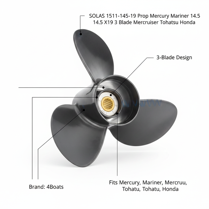SOLAS 1511-145-19 Prop Mercury Mariner 14.5 X19 3 Blade Mercruiser Tohatsu Honda - Technical specification image 2
