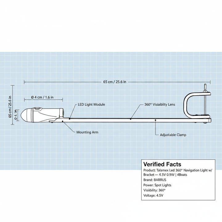 Talamex Led 360° Navigation Light w/ Bracket — 4.5V 0.9W | 4Boats - Technical specification image 2