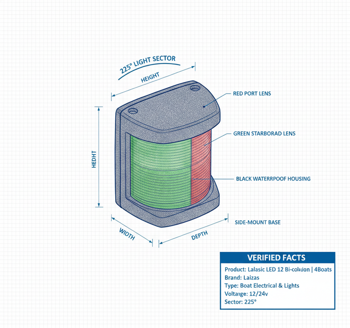 Lalizas Classic LED 12 Bi‑colour Navigation Light 225° | 4Boats - Technical specification image 3