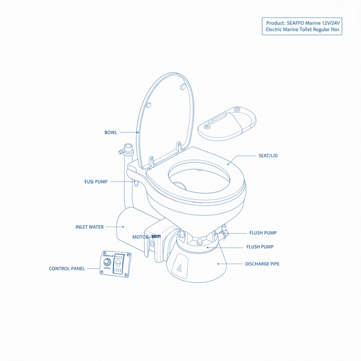 SEAFLO Marine 12V/24V Electric Marine Toilet Regular Hor - Technical specification image 3