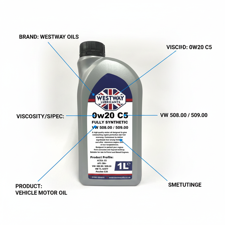 0W20 C5 VW 508.00 / 509.00 Spec Synthetic Engine Oil 0w/20 - UK Stock image 1