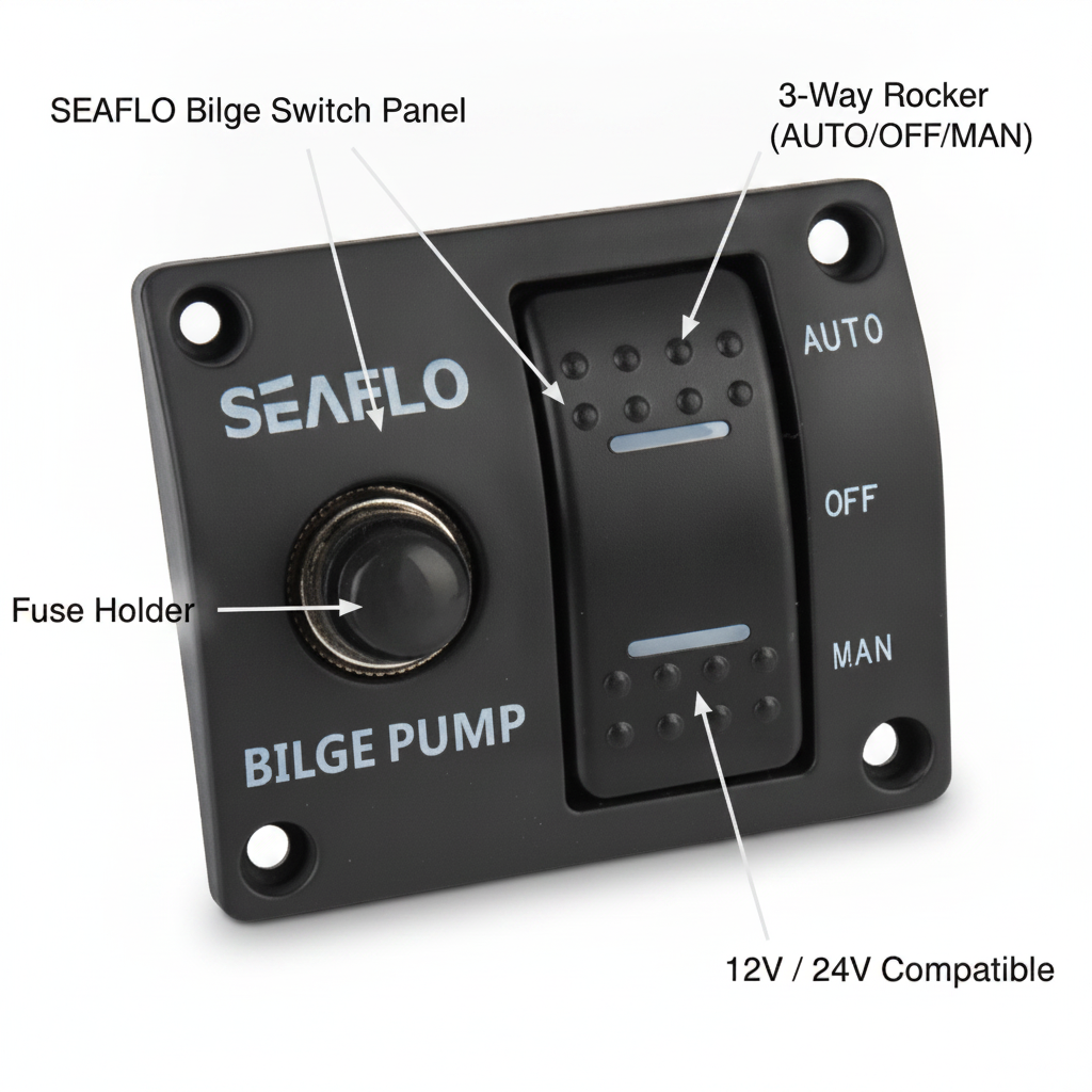 SEAFLO Bilge 3‑Way Switch Panel 12V/24V SFSP-015 | 4Boats - Technical specification image 2
