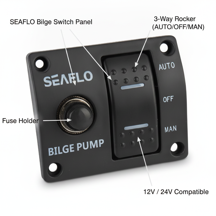 SEAFLO Bilge 3‑Way Switch Panel 12V/24V SFSP-015 | 4Boats - Technical specification image 2