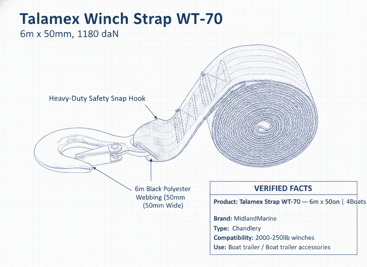 Talamex Winch Strap WT-70 — 6m x 50mm, 1180 daN | 4Boats - Technical specification image 3