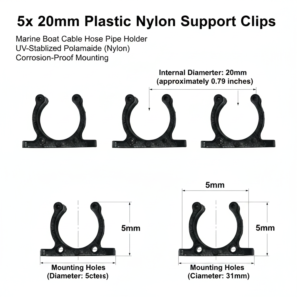 5x 15mm Plastic Nylon Support Clips - Marine Boat Hook & Pipe Storage Holder - Technical specification image 3