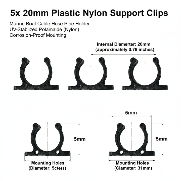 5x 15mm Plastic Nylon Support Clips - Marine Boat Hook & Pipe Storage Holder - Technical specification image 3