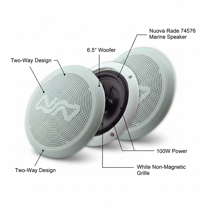 Nuova Rade 74576 Two-Way Marine Speakers 100W 6.5" Non-Magnetic White Pair - Technical specification image 2