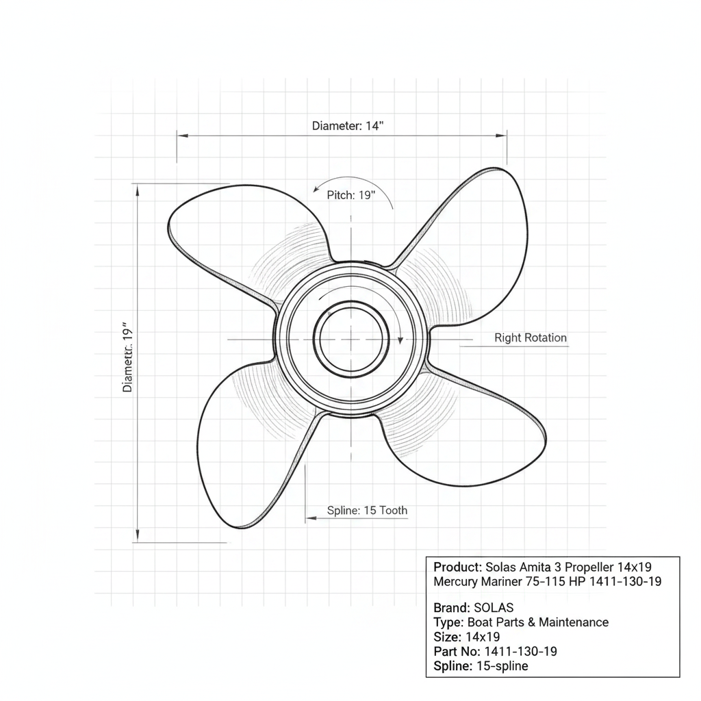 12.5 × 19 4‑Blade 15‑Spline Prop for Mercury | Mari | 4Boats - Technical specification image 3