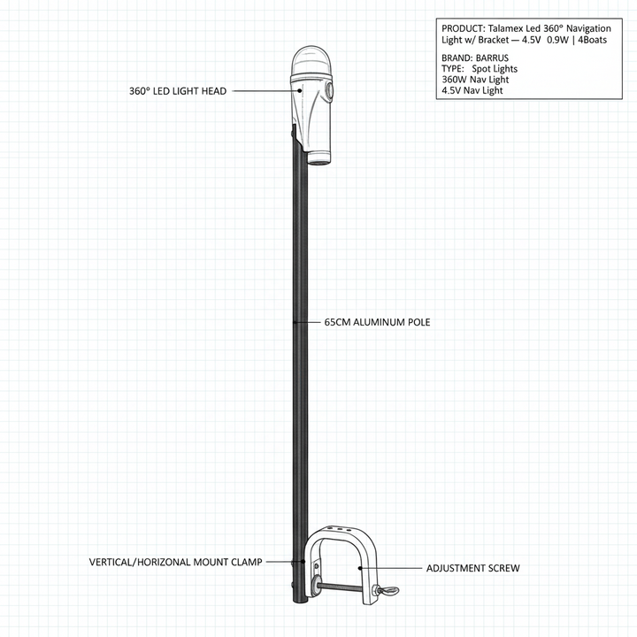 Talamex Led 360° Navigation Light w/ Bracket — 4.5V 0.9W | 4Boats - Technical specification image 2