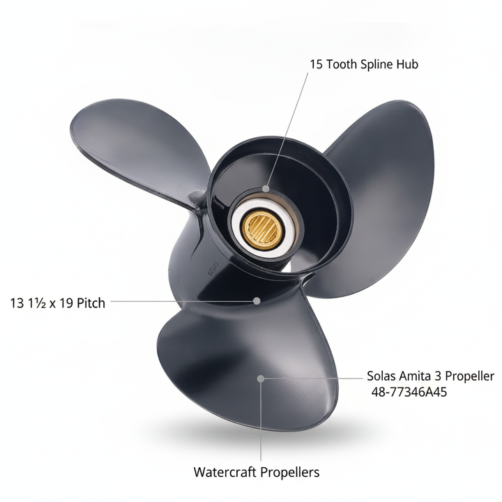 Solas Amita 3 Propeller 13 x 19 Mercury Mariner 40-140HP 48-77346A45 1411-130-19 - Technical specification image 2