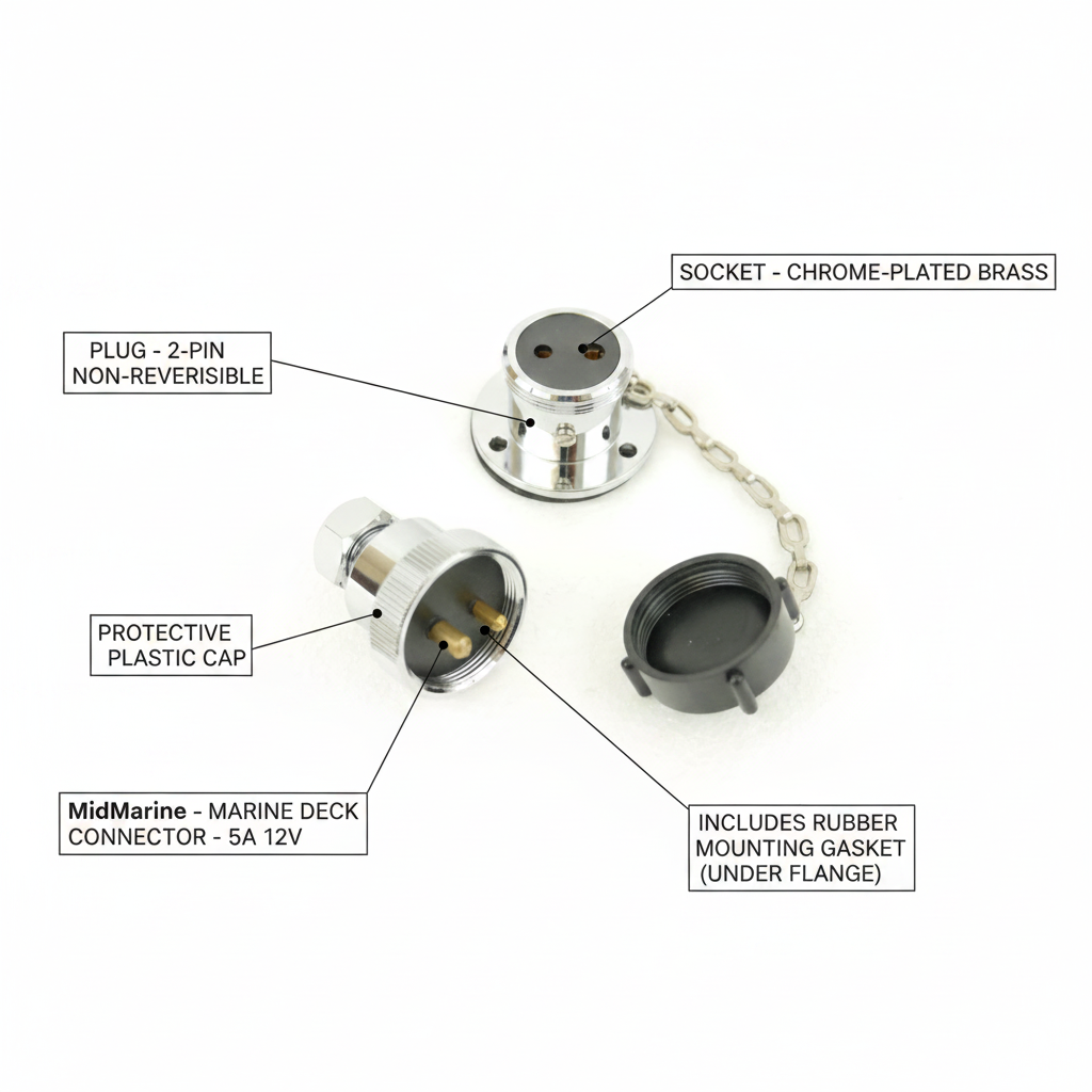Waterproof 2-Pin Marine Deck Connector Plug & Socket with Plastic Cap - 5A 12V - Technical specification image 2