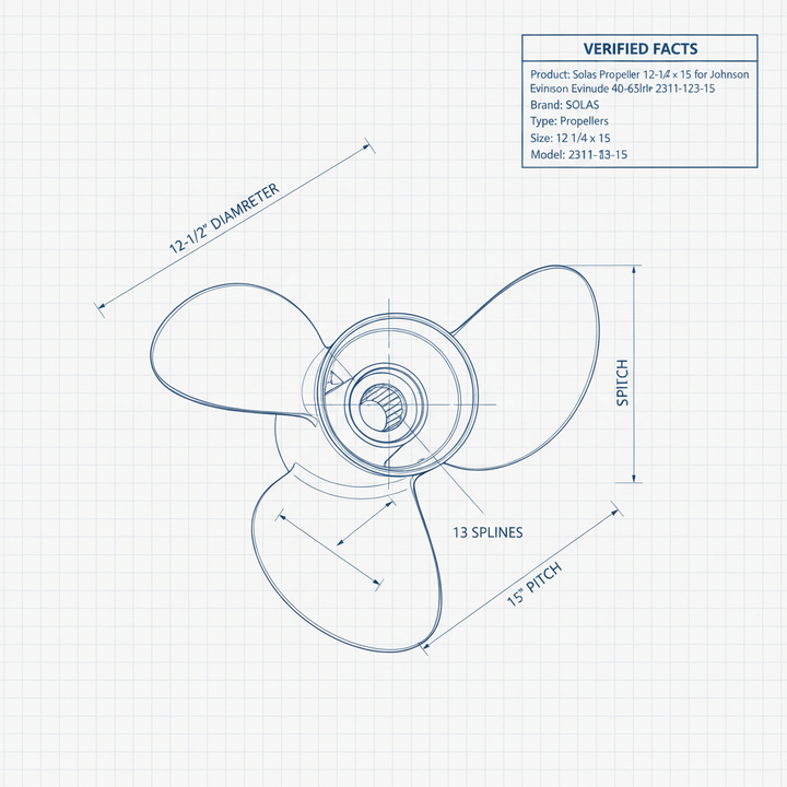 Solas Propeller 12-1/4 x 15 for Johnson Evinrude 40-65HP 13 Spline 2311-123-15 - Technical specification image 3