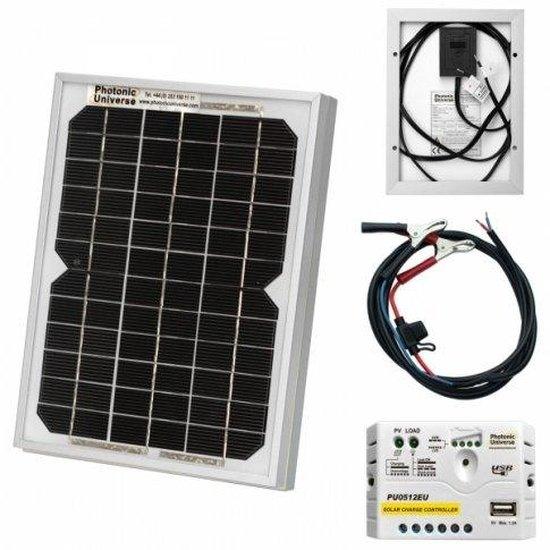 5W 12V solar trickle charging kit with 5A solar controller and battery cable with crocodile clips - 4Boats