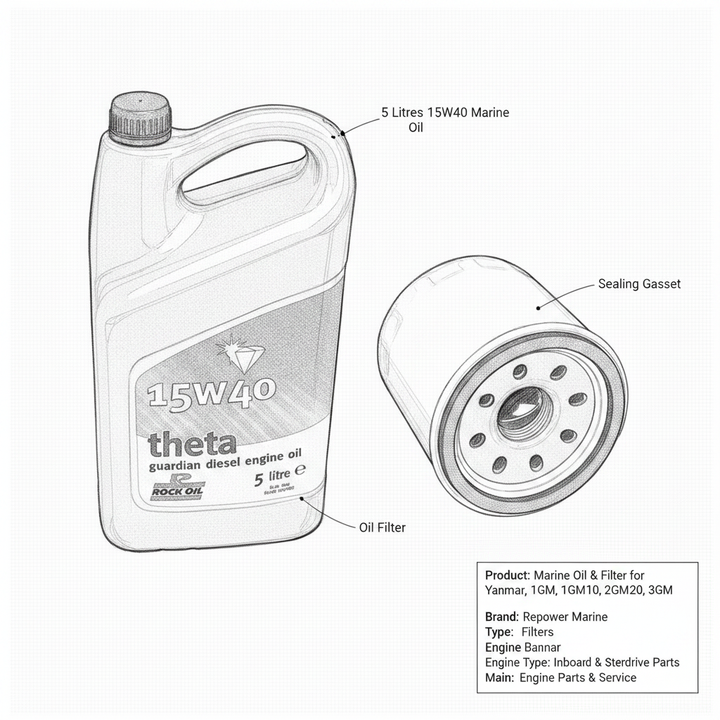 Marine Oil & Filter for Yanmar, 1GM, 1GM10, 2GM, 2GM20, 3GM - Technical specification image 3