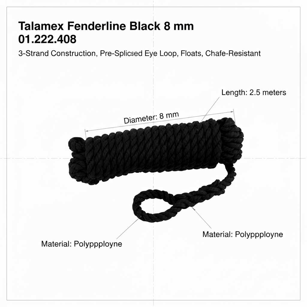 Talamex 8mm x 2.5m Black Fender Lines Pair Spliced Eye Boat Rope 01.222.408 - Technical specification image 3