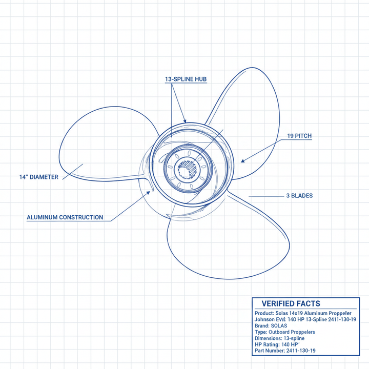 Solas 14x19 Aluminum Propeller Johnson Evinrude 75-140 HP 13-Spline 2411-130-19 - Technical specification image 3
