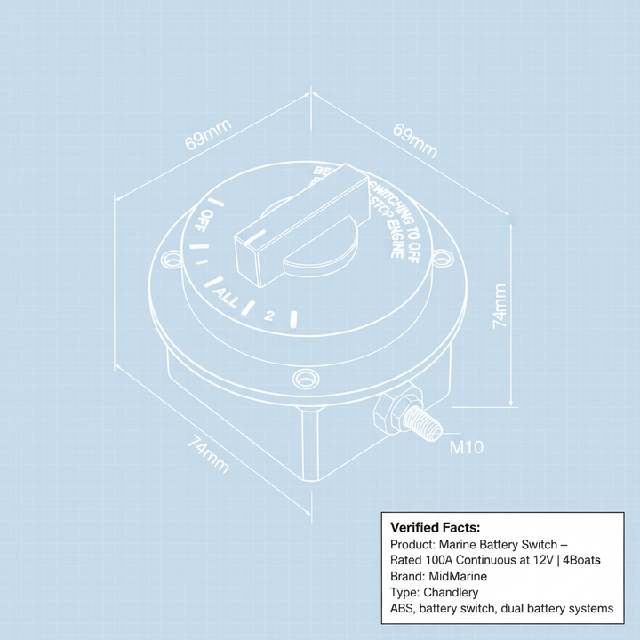 Marine Battery Switch – Rated 100A Continuous at 12V | 4Boats - Technical specification image 3
