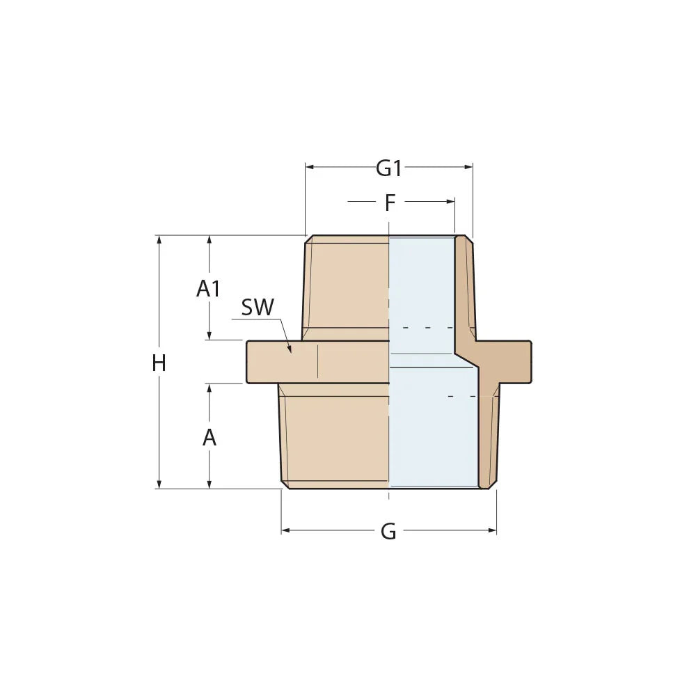Guidi Bronze Reducing Nipple 9.5 × 6.3 mm (3/8 × 1/4 in) | 4Boats