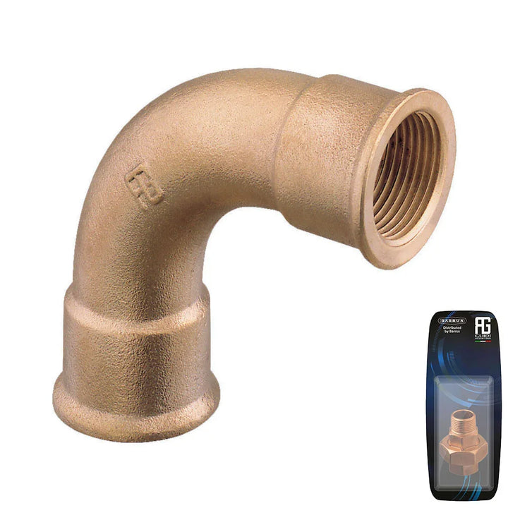Guidi Brass 90° Bend F-F 1/2 in - Retail Pack | 4Boats