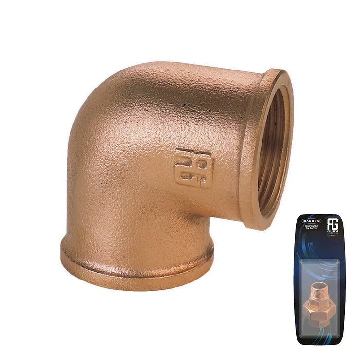 Guidi Bronze 90° Elbow F‑F 19 mm (3/4 in) Retail Pack | 4Boats