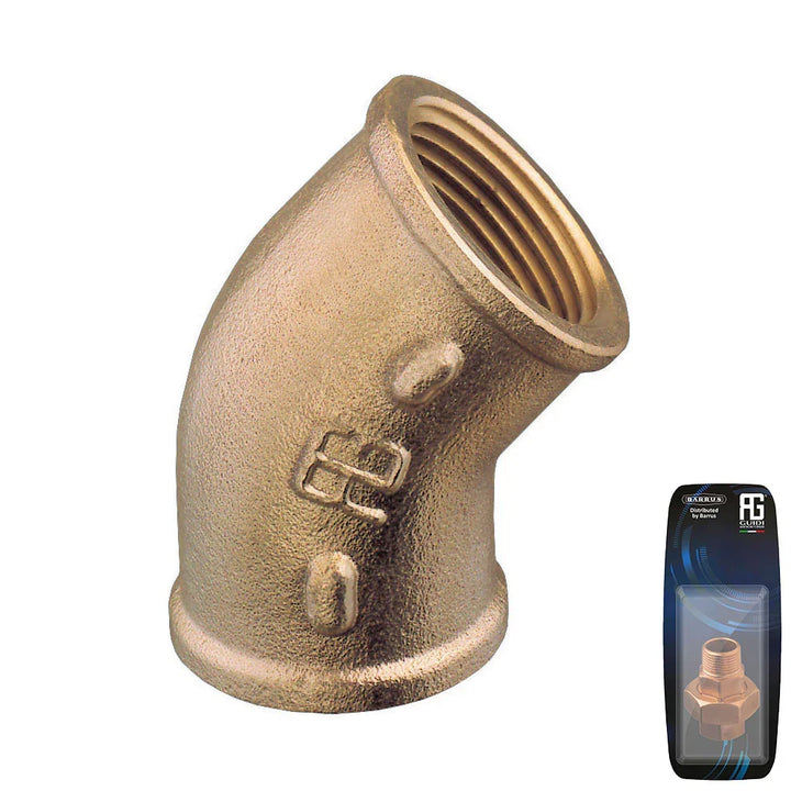 Guidi Brass 45° Elbow F-F 3/8 in Retail Pack | 4Boats
