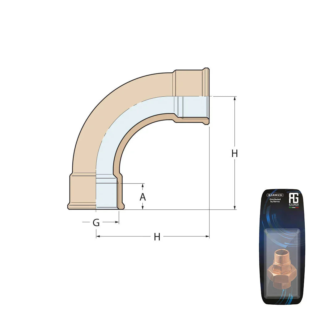 Guidi Brass 90° Bend F-F 1/2 in - Retail Pack | 4Boats