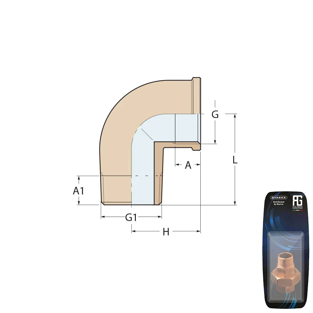 Guidi Brass 90° Elbow M-F 9.5 mm (3/8 in) Retail Pack | 4Boats