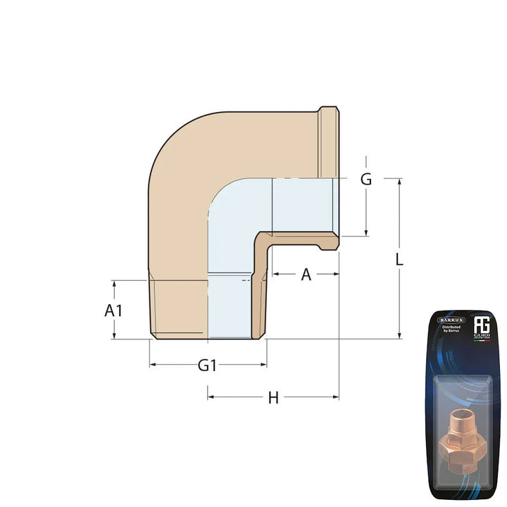 Guidi Bronze 90° Elbow M-F 19 mm (3/4 in) Retail Pack | 4Boats