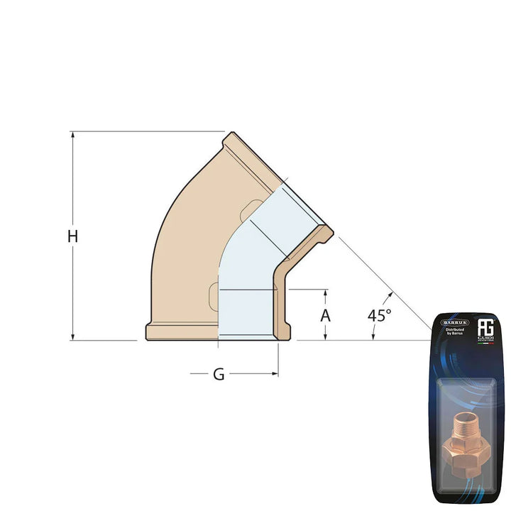 Guidi Brass 1 in (25.4 mm) 45° Elbow F-F - Retail Packed | 4Boats