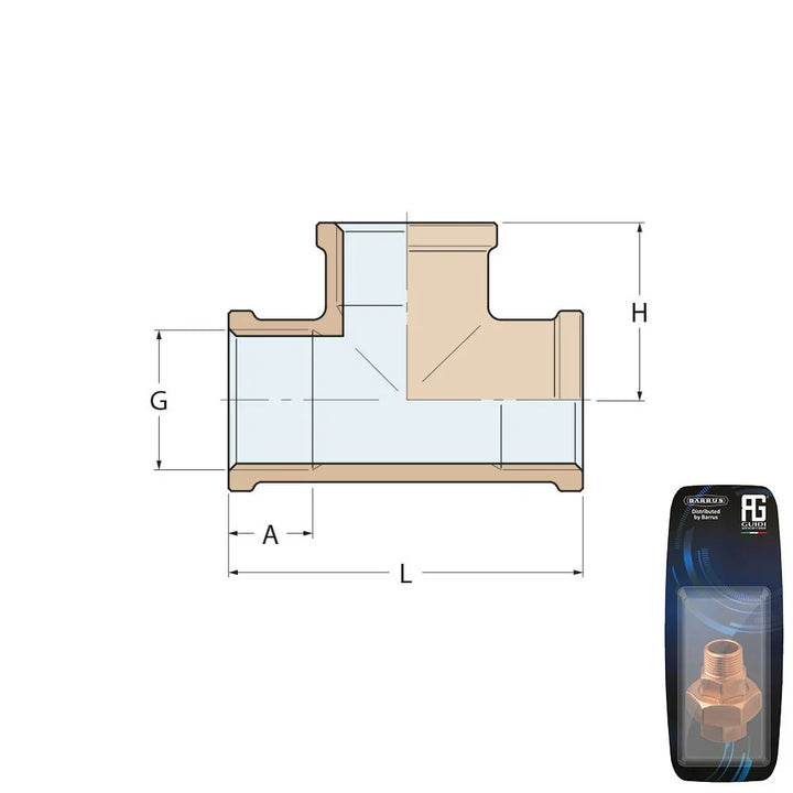 Guidi Brass equal tee 32mm (1¼in) BSPP F-F-F - Retail pack | 4Boats