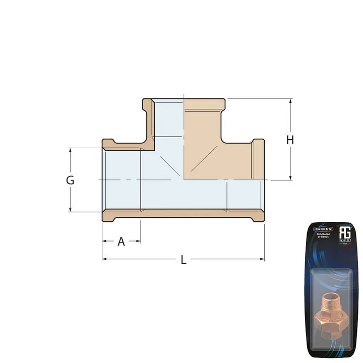 Guidi Bronze Equal Tee F-F-F 38.1 mm (1/2 in) - Retail Pack | 4Boats