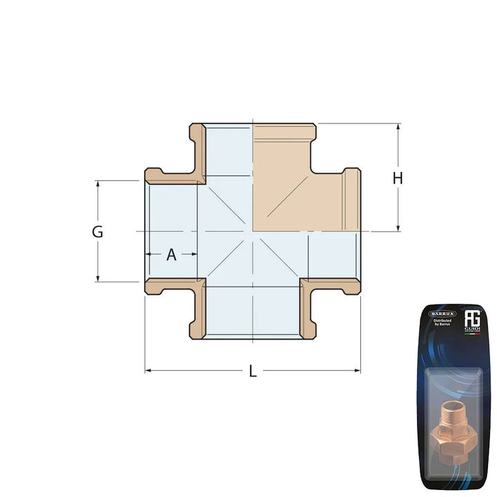 Guidi Brass Reducing Cross 25 mm x 12.7 mm - Retail packed | 4Boats