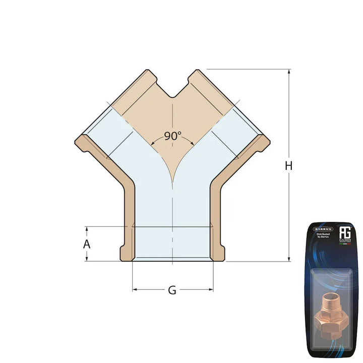 Guidi Brass Y-Connector 25 mm (1 in) - Retail Pack | 4Boats