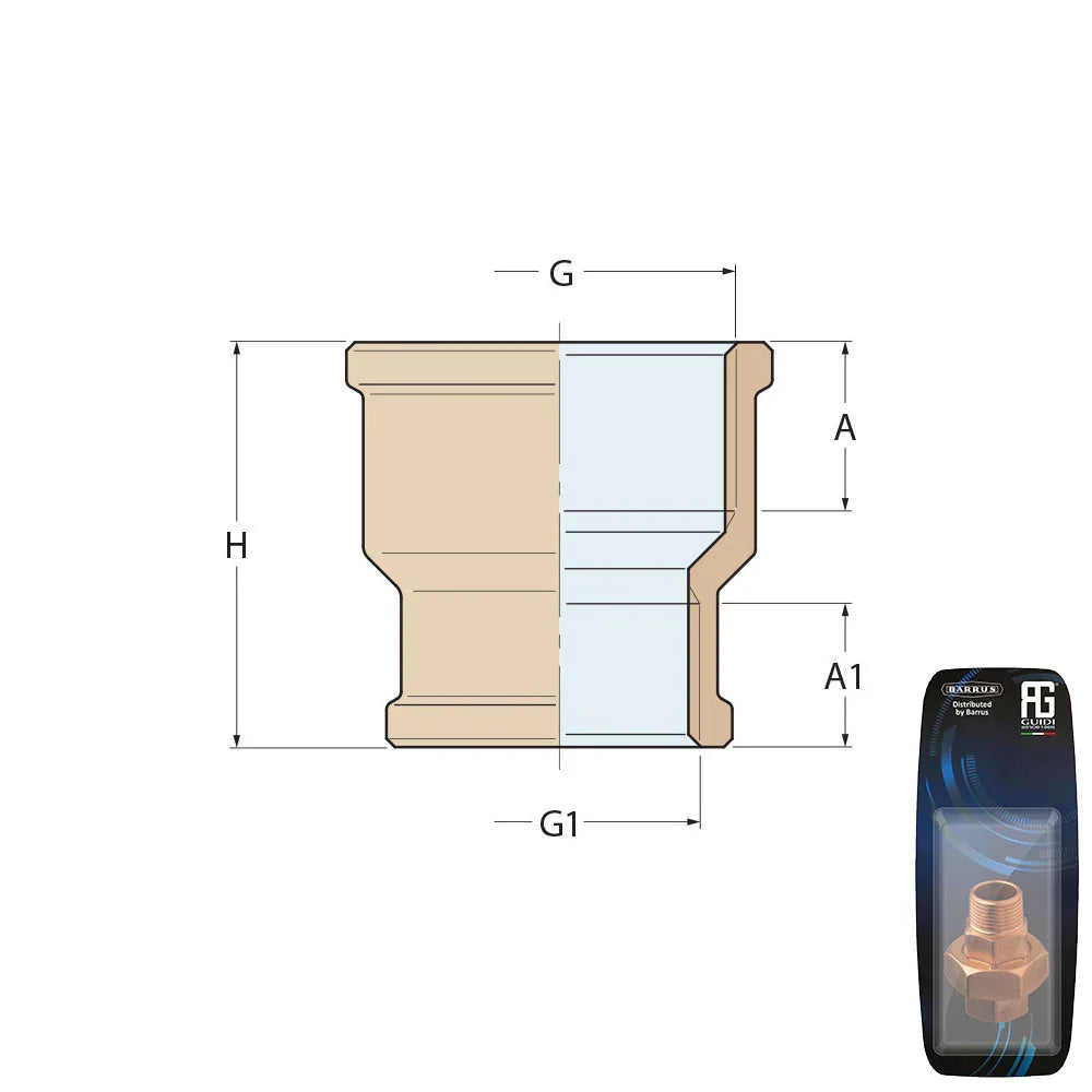 Guidi Brass Reducing Socket F-F 12.7 × 9.5 mm (1/2 × 3/8) BSP | 4Boats