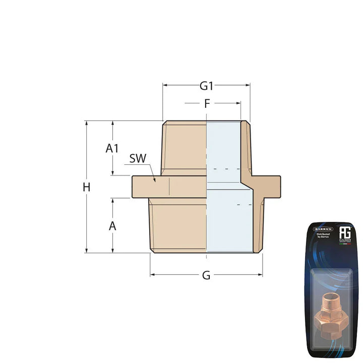 Guidi Brass Reducing Nipple M-M 3/8 × 1/8 in, BSPT | 4Boats