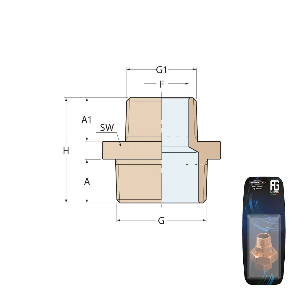 Guidi Bronze Reducing Nipple 9.5 × 6.3 mm (3/8 × 1/4 in) | 4Boats