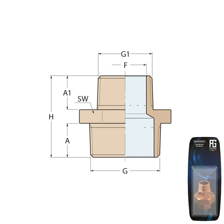 Guidi Bronze Reducing Nipple 9.5 × 6.3 mm (3/8 × 1/4 in) | 4Boats