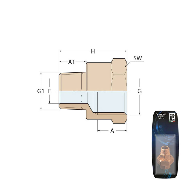 Guidi Brass Reducing Nipple F-M 12.7mm x 6.35mm Retail Pack | 4Boats