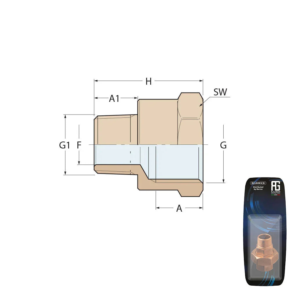 Guidi Bronze Reducing Nipple F-M 1/2 × 3/8 in | 4Boats