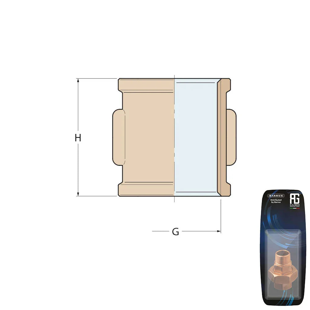 Guidi Brass Equal Socket 1/8 in BSPP Female - Retail Pack | 4Boats