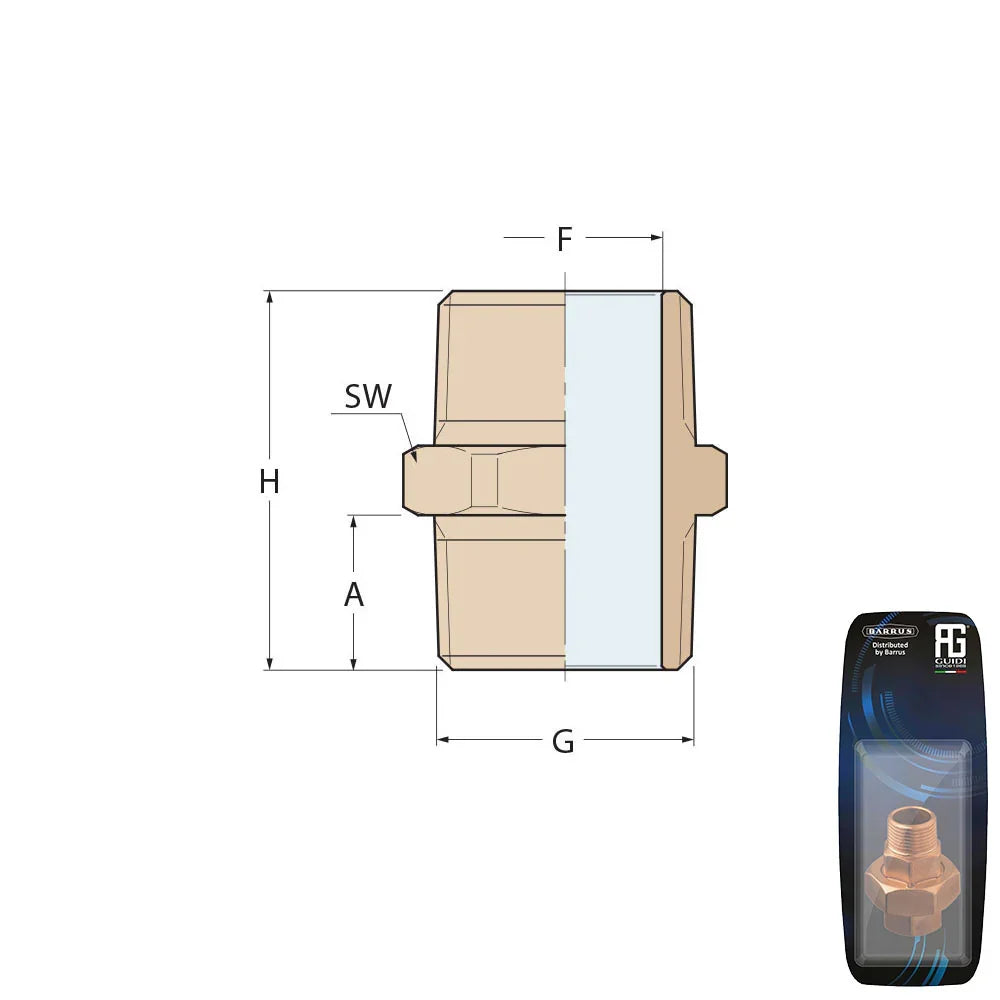 Guidi Bronze Nipple M-M 25.4 mm (1 in) BSPT Retail Pack | 4Boats