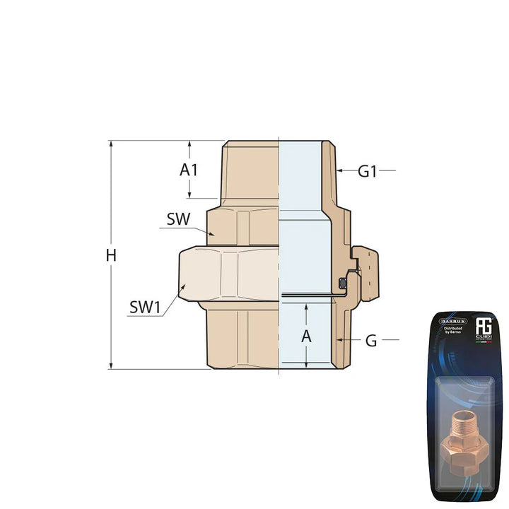 Guidi Brass Union M-F Tapered Seat O-Ring 32 mm (1¼ in) | 4Boats